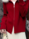 Beautiful red hooded fur collar sweater for women in spring, autumn and winter, Korean style, great-looking, high-end, loose and lazy knitted cardigan