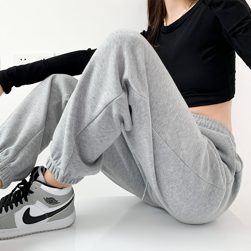 Grey Black Tracksuit Pants Women Loose Bunches Slim 2021 Spring Autumn Summer Thin New Ins Tide High Waist Casual Thick Cotton Pants