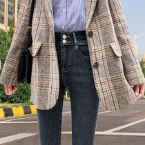  Jeans womens pants 2020 new high waist thin black tight outer wear small feet thickened velvet autumn and winter