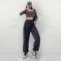 Gray sports pants children spring and summer 2021 New wide legs leisure loose straight tube leg pants high street tide ins