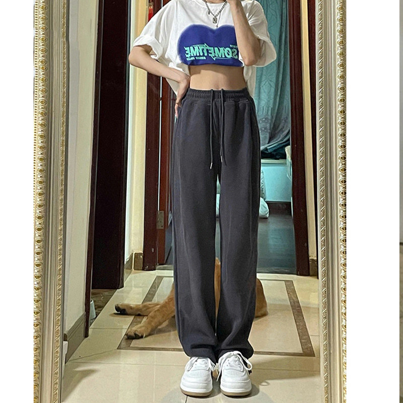 American-style gray sports pants women's spring and autumn small casual wide-legged loose and thin autumn and winter leggings sweatpants ins tide