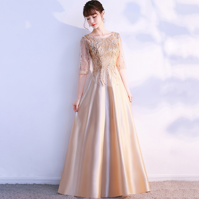 Golden Long Dress for Women 2026 New Style Red Choir Performance Costume Annual Meeting Host Evening Gown Long Style