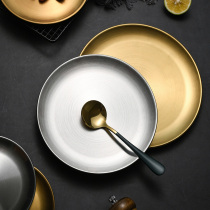 Stainless Steel Han Style Grilled Meat Pan Cake Flat Pan Restaurant Creative Disc Snack Dish Golden Cuisine Tray Shallow Dish