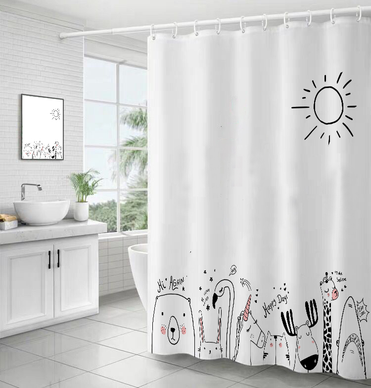 ins Nordic cartoon bathroom powder room personality creative shower curtain cloth curtain partition Waterproof thickened mildew