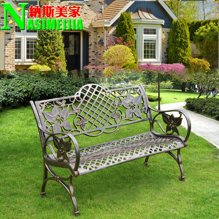 New Art Pastoral Bench Outdoor CourtyCast Aluminum Leisure Seat Background Chair Balcony Long Garden Chair