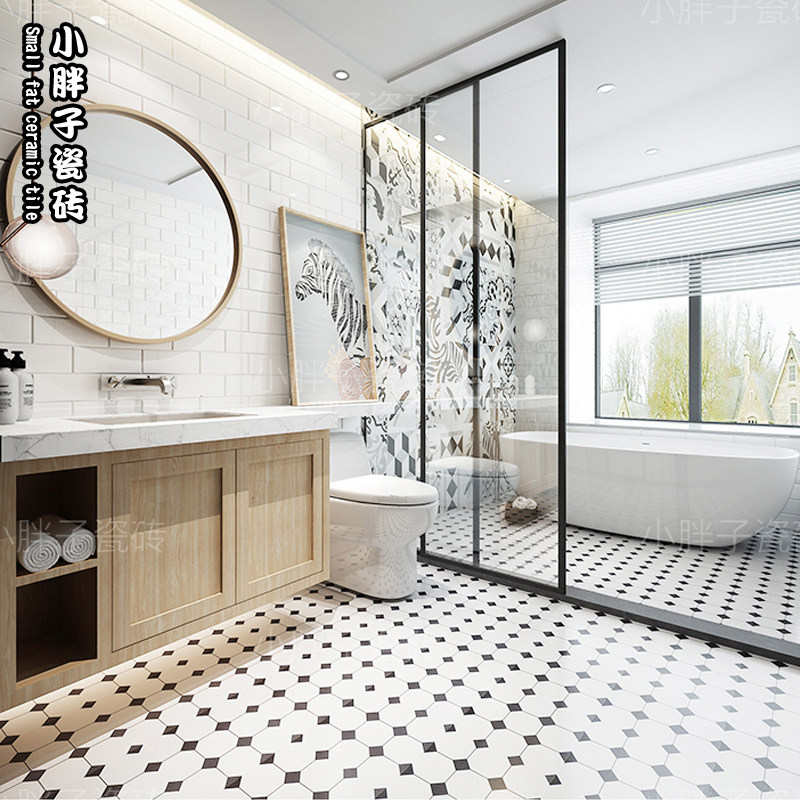 Nordic Antique Brick White Kitchen Makeup Room Wall Brick Floor Tiles Balcony Anti Slip Brick Black & White Toilet Bathroom Tiles
