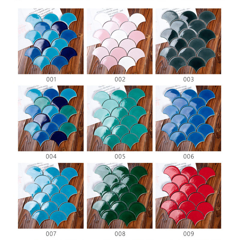 Fish scale brick dragon scale mosaic fan-shaped blue background wall bathroom powder room kitchen ice cracked ceramic fish pond tile