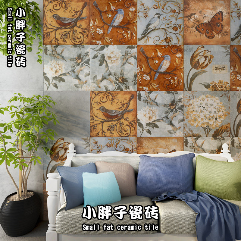 Nordic Retro Colorful Flowers Birds Flowers Brick 300 Kitchen Makeup Room Balcony Wall Brick Floor Tiles Anti Slip Living-room Background Wall