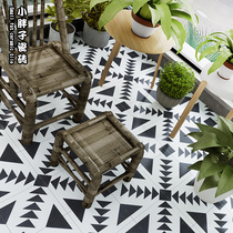 Small tile kitchen toilet bathroom antique brick toilet floor tile retro non-slip balcony brick black and white Nordic tile