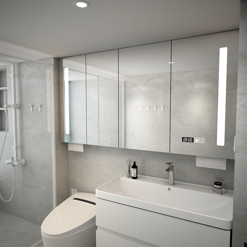 Stainless Steel Bathroom Mirror Cabinet, Wall-Mounted, Separate Elevated Mirror Box, Storage and Organization, Smart with Tissue Paper Hole