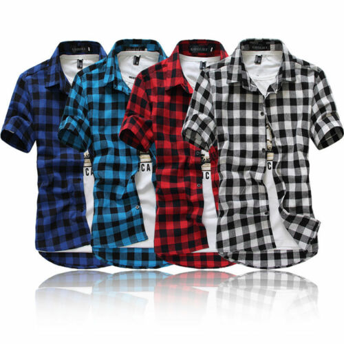 2019 New Fashion Mens Summer Casual Dress Shirt Mens Plaid