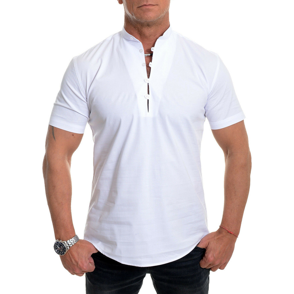 Blouse Mens Summer White Black Black Short Sleeve H