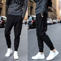 Black trousers mens autumn and winter thickened loose large size sweatpants slim mens small feet casual trousers sports pants men