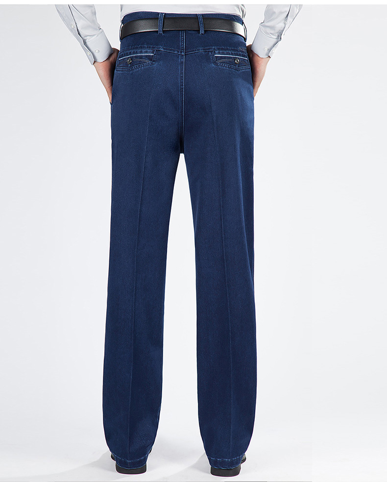 Mùa đông cộng với nhung dày co giãn trung niên quần jeans cạp cao nam thẳng rộng cỡ lớn mặc bên ngoài mặc quần bố quần short nam