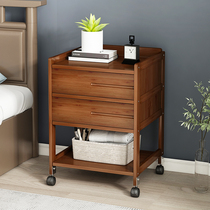 Mobile bedside table modern light luxury bamboo double pumping minimalist solid wood small simple bedside bedroom rack storage cabinet
