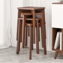 Stool small bench home round stool stackable solid wood adult durable square bench wooden stool living room table stool