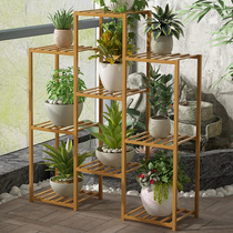 Flower rack Balcony solid wood multi-layer fleshy shelf Indoor floor-to-ceiling flower pot rack Green dill plant Nanzhu flower rack