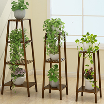 Flower rack shelf Household balcony indoor flower pot rack Solid wood green Lornan bamboo fleshy living room plant rack flower rack