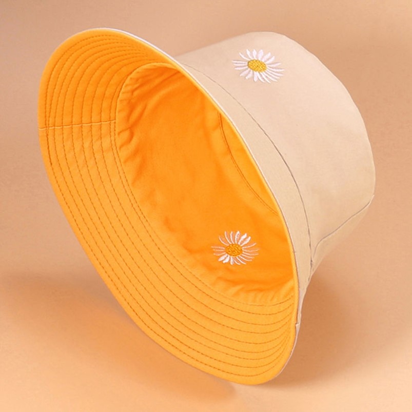 Small Daisy Bifacial Wearing Fisherman Hat Female Cap Female summer sun hat female Han version Chauded 100 hitch a little sun hat