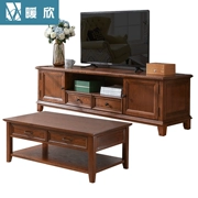 Ấm Xin Mỹ gỗ rắn tủ TV phòng khách bàn cà phê TV kết hợp tủ đặt nhỏ căn hộ tủ khóa đồ nội thất - Bộ đồ nội thất