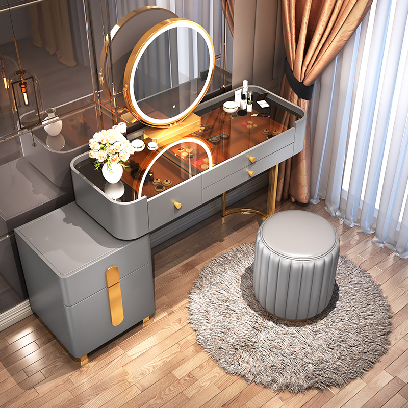 Dressing table glass light luxury high-end bedroom modern minimalist net red makeup table small apartment storage cabinet all-in-one table