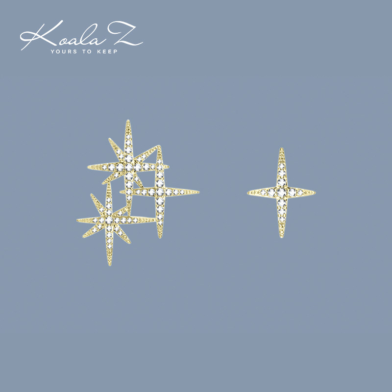 Frigid temperament model asymmetric gold stitching zircon star ear pin earrings painless ear piercing ear clip daily