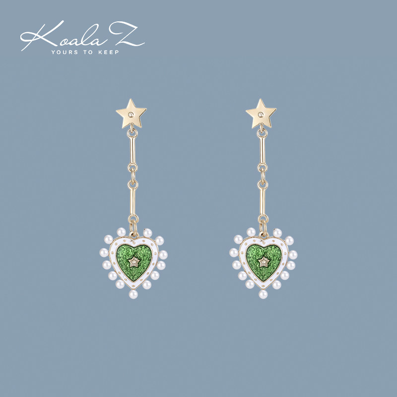 Retro Palace Tingale Great Design Green Drop Glaze Loving Pearl Ear Nail Without Pain Without Ear Clip Woman Roleta