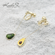 Simple fresh and cute asymmetric AB avocado earrings without pierced ear clips daily creative jewelry