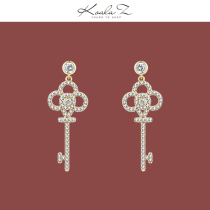 Classic personality Golden Key full diamond zircon earrings without ear hole ear clip daily matching tool temperament up