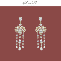 National style design Facebook smart crystal Zircon tassel earrings earrings earless cave ancient wind long phoenix crown ear clip