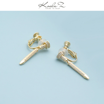 Exquisite light luxury golden nail full diamond zircon earrings without ear hole ear clip European and American personality Big Name Design