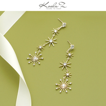 Dazzling sun light stitching star snowflake long modified face shiny zircon earrings without ear hole ear clip