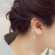 Sweet niche ins style delicate zircon small flowers tassel ear bone clip ear hanging daily collocation