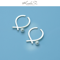 No pain no ear hanging niche design X cross small fish pearl earrings without ear hole ear clip personality trendy