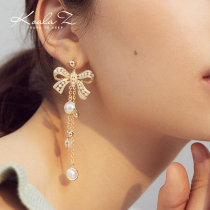 French retro palace style heavy industry design and production bow pearl tassel earrings without ear holes ear clips