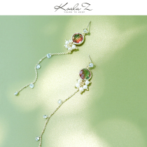 Long artificial tourmaline Gemstone Natural pearl tassel stud earrings Painless no ear holes Adjustable ear clip