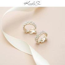 Heavy industry design light luxury style C- shaped ring Pearl zircon earrings earrings earless ear clip ins Palace girl style