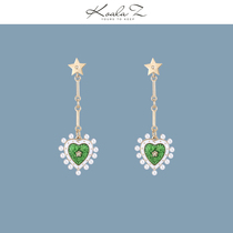 Vintage court style big name design green drop glaze love pearl stud earrings painless no ear pierced ear clip female Lolita