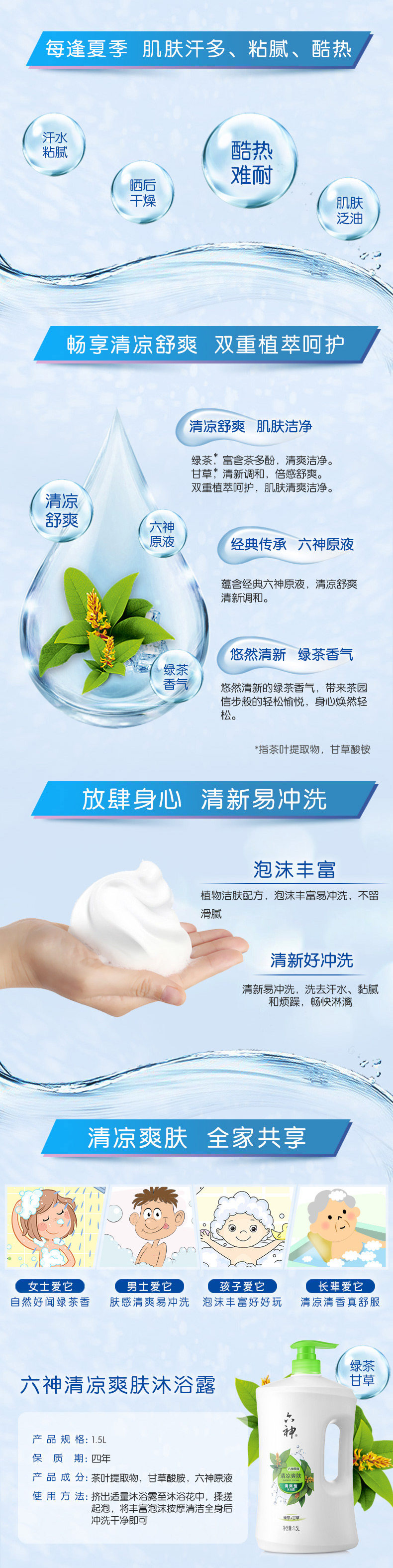 六神 清香爽肤沐浴露 1.5L 图2