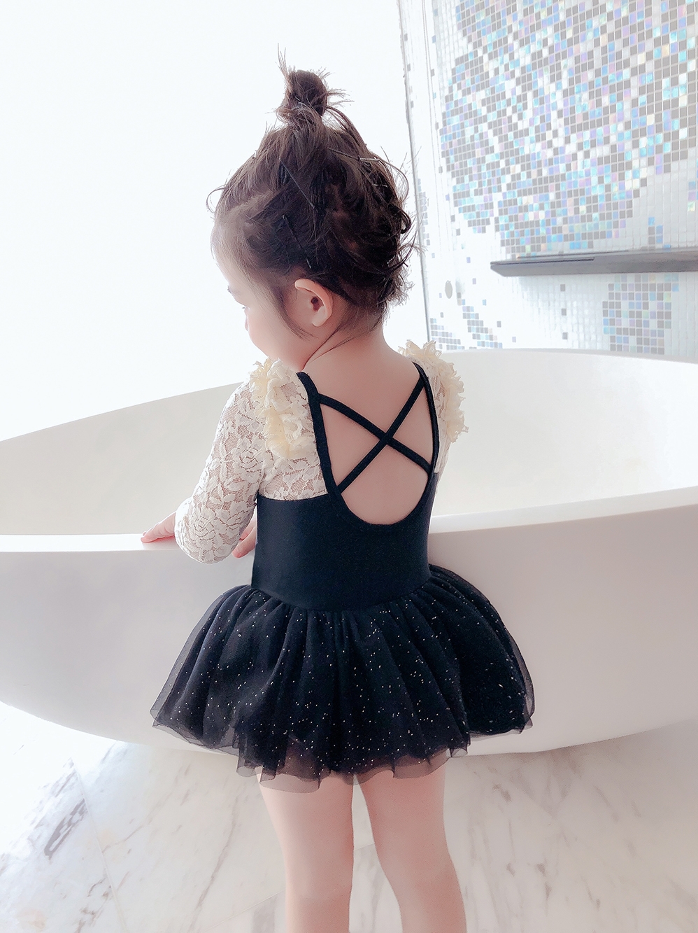 Kids swimsuit girl cute princess gauze skirt one-piece swimsuit hot spring baby child long sleeve swimsuit