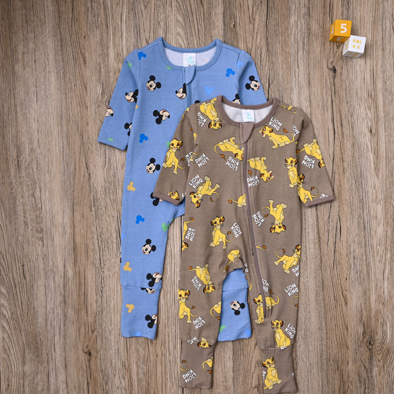 Foreign Trade European and American Style Baby Boy Pure Cotton Footless Romper Infant Spring and Autumn Long-Sleeve Jumpsuit Side Zipper Long Crawling Suit