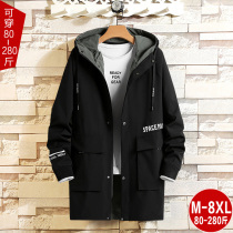 Mens coat Spring and Autumn Winter thick hooded windbreaker loose fat plus size fat casual long clothes