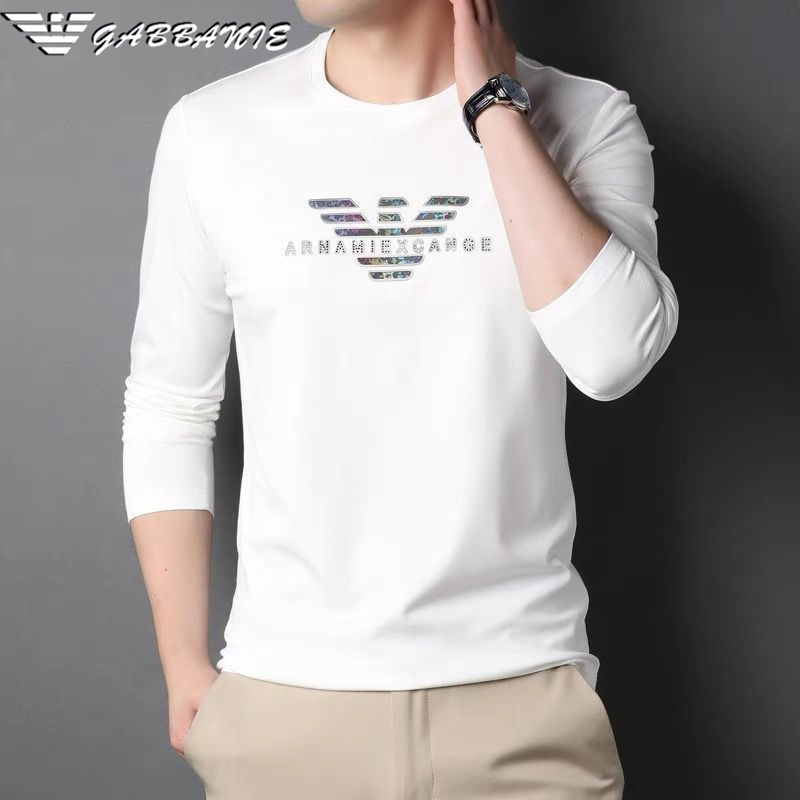 Chiamania Men's T-Shirt Spring and Autumn New Sweatshirt Trendy Long-Sleeve Crew Neck Base Shirt Autumn High-End Top for Men