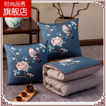 Holding Pillow Quilt Dual-use separable holding pillows quilted by full cotton large number Chinese embroidered two-in-one pure cotton cotton blue