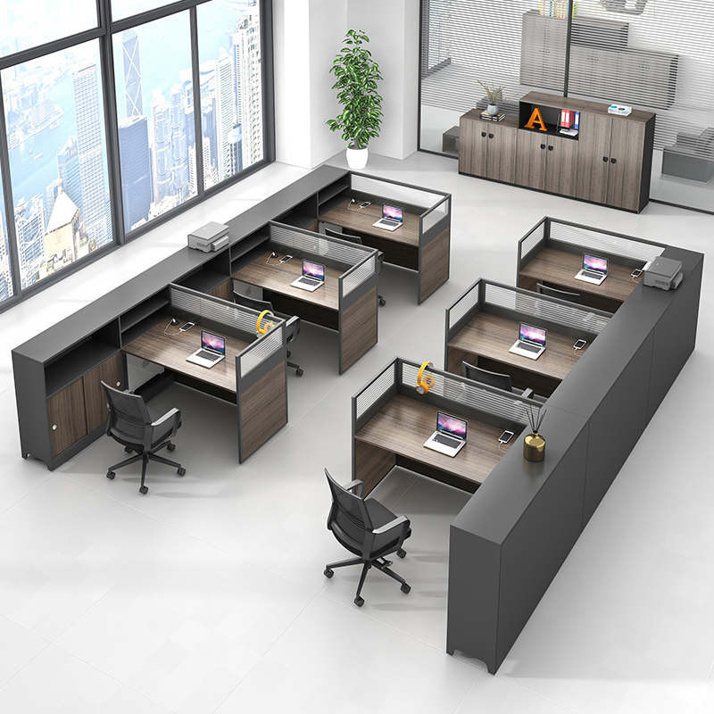 Staff Office Desk and Chair Set, Simple Modern Financial Office Desk, F-Shaped Four-Person or Six-Person Workstation with Screen, Office Desk