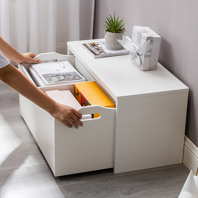 Storage stool household can sit storage box sofa bench light luxury with wheels wooden fitting room storage cabinet storage stool