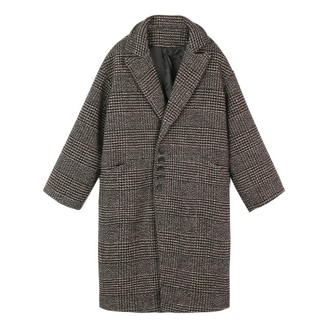 ການເກັບກູ້ນອກລະດູການດູໃບໄມ້ລົ່ນແລະລະດູຫນາວ retro ສັ້ນໄຂມັນ MM suit woolen coat ຍາວກາງຂອງແມ່ຍິງ houndstooth plaid coat
