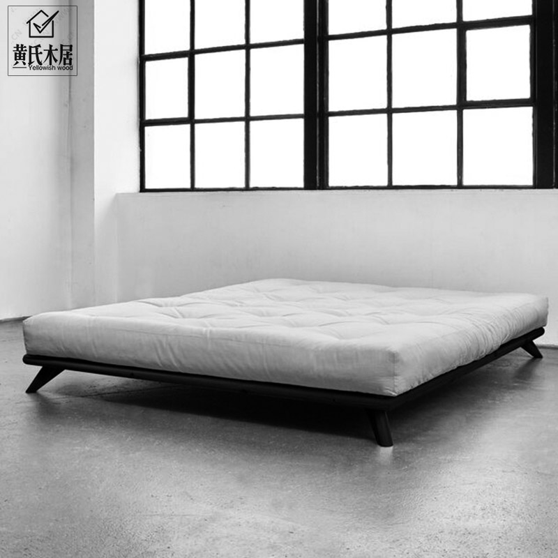 North American black walnut wood Nordic Japanese style modern minimalist solid wood bed frame Oak non-bedside small apartment tatami style