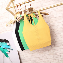 Port wind chic halter neck strap base shirt Slim short section outside wear knitted vest Solid color small suspender top womens summer