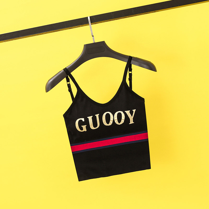 Letter sports camisole women's suit with beautiful back wrapped chest net red sleeveless backless anti-light underwear